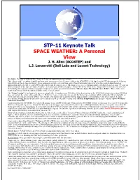 STP-11 Keynote Talk SPACE WEATHER: a Personal View J