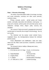 Syllabus of Sociology B.A