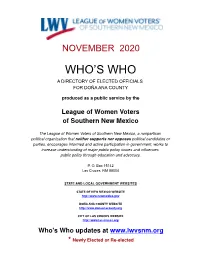 Who's Who Updates at * Newly Elected Or Re-Elected VOTER INFORMATION