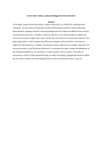 Conversation Analysis, Cyberpsychology and Online Interaction