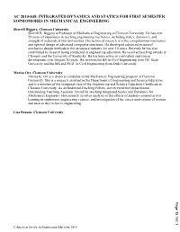 Integrated Dynamics and Statics for First Semester Sophomores in Mechanical Engineering