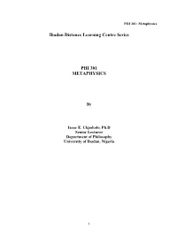 PHI 301: Metaphysics