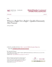 When Is a Right Not a Right?: Qualified Immunity After Pearson," Mitchell Hamline Law Journal of Public Policy and Practice: Vol