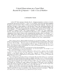 Beyond the Q Impasse √ Luke«S Use of Matthew