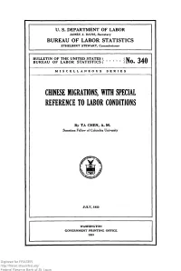 Chinese Migrations, with Special Reference to Labor Conditions