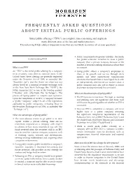 Frequently Asked Questions About Initial Public Offerings
