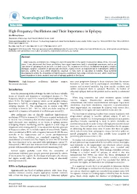 High-Frequency Oscillations and Their Importance in Epilepsy