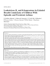 Leukotriene B and 8-Isoprostane in Exhaled Breath Condensate