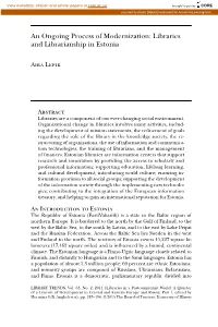 Libraries and Librarianship in Estonia
