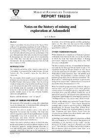 Notes on the History of Mining and Exploration at Adamsfield