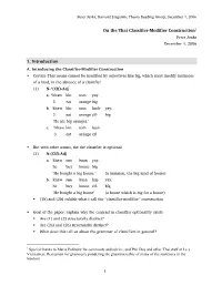 On the Thai Classifier-Modifier Construction1 1. Introduction
