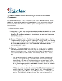 Specific Guidelines for Practice of Holy Communion for Online Communities