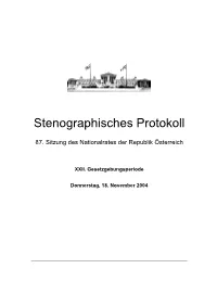 Stenographisches Protokoll Der 87