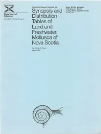 Synopsis and Distribution Tables of Land and Freshwater, Mollusca of Nova Scotia