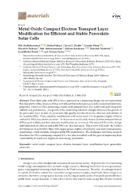 Metal Oxide Compact Electron Transport Layer Modification For