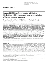 Human PBMC-Transferred Murine MHC Class I/II-Deficient NOG Mice