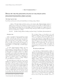 Notes on the Pollination Ecology of the Palm Genus Johannesteijsmannia (A Recaceae )