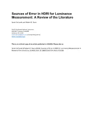 Sources of Error in HDRI for Luminance Measurement: a Review of the Literature