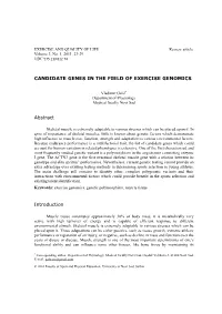 CANDIDATE GENES in the FIELD of EXERCISE GENOMICS Abstract