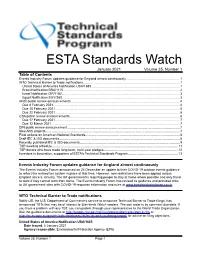 ESTA Standards Watch January 2021 Volume 25, Number 1 Table of Contents Events Industry Forum Updates Guidance for England Almost Continuously