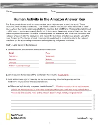 Human Activity in the Amazon Answer Key