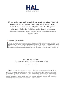 Lines of Evidence for the Validity of Caridina Buehleri Roux (Crustacea : Decapoda : Atyidae) and for C