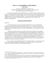 Recovery: Responsibilities and Roadblocks by Jim Gottstein October 2003 Copyright © Jim Gottstein 2003