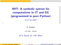WIT: a Symbolic System for Computations in IT and EG (Programmed in Pure Python) 13-17/01/2020