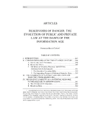 Articles Reservoirs of Danger: the Evolution of Public and Private Law