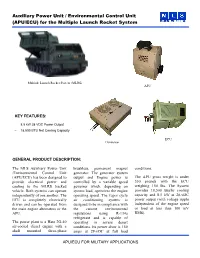 Auxiliary Power Unit / Environmental Control Unit (APU/ECU) for the Multiple Launch Rocket System