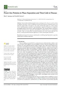 Prion-Like Proteins in Phase Separation and Their Link to Disease