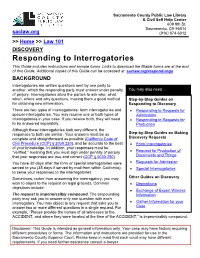 Responding to Interrogatories This Guide Includes Instructions and Sample Forms