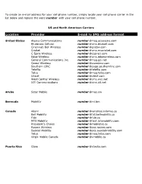 Location Provider E-Mail to SMS Address Format