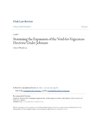 Stemming the Expansion of the Void-For-Vagueness Doctrine Under Johnson Clancey Henderson