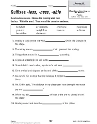 Suffixes -Less, -Ness, -Able Mt