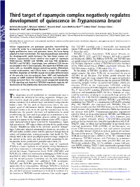 Third Target of Rapamycin Complex Negatively Regulates Development of Quiescence in Trypanosoma Brucei