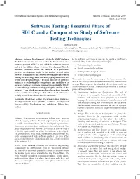 Software Testing: Essential Phase of SDLC and a Comparative Study Of