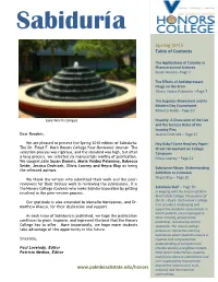 Spring 2015 Table of Contents