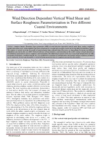 Wind Direction Dependent Vertical Wind Shear and Surface Roughness Parameterization in Two Different Coastal Environments