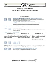 Broadway Artists Alliance 2021 Summer Intensive Session 5 Schedule