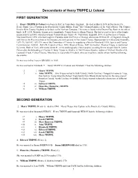 Descendants of Henry TRIPPE Lt Colonel FIRST GENERATION