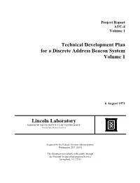 TECHNICAL DEVELOPMENT PLAN for a DISCRETE ADDRESS BEACON SYSTEM VOLUME I &X
