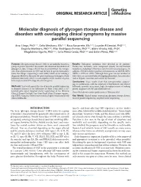 Molecular Diagnosis of Glycogen Storage Disease and Disorders with Overlapping Clinical Symptoms by Massive Parallel Sequencing