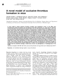 A Novel Model of Occlusive Thrombus Formation in Mice