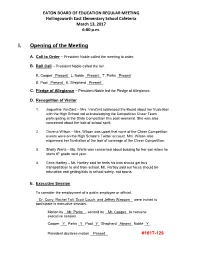 I. Opening of the Meeting