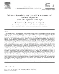 Sedimentation Velocity and Potential in a Concentrated Colloidal Suspension Effect of a Dynamic Stern Layer