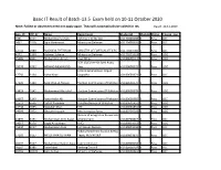 Basic IT Result of Batch-13.5 Exam Held on 10-11 October 2020