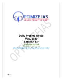 Daily Prelims Notes May, 2020 Santosh Sir All 6 Prelims Qualified If I Can Do It, You Can Too Asksantoshsir@Gmail.Com