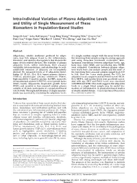 Intra-Individual Variation of Plasma Adipokine Levels and Utility of Single Measurement of These Biomarkers in Population-Based Studies