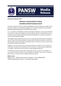 MR Ministers Commended for Taking Mandatory Blood Testing Forward